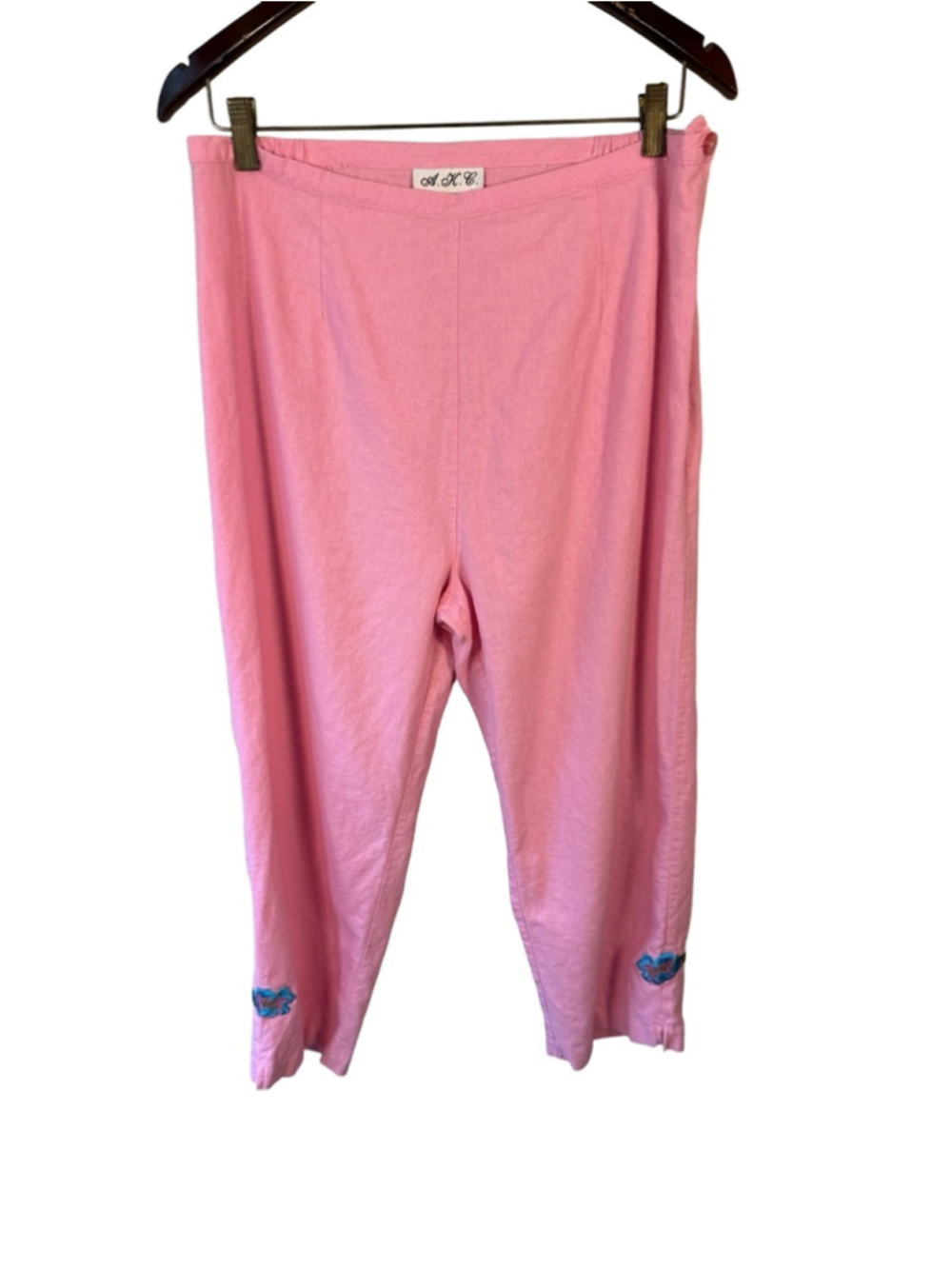A.K.C. Pink Cropped Linen Blend Pants for Women Size L Boho Cottagecore Coastal - Picture 2 of 14